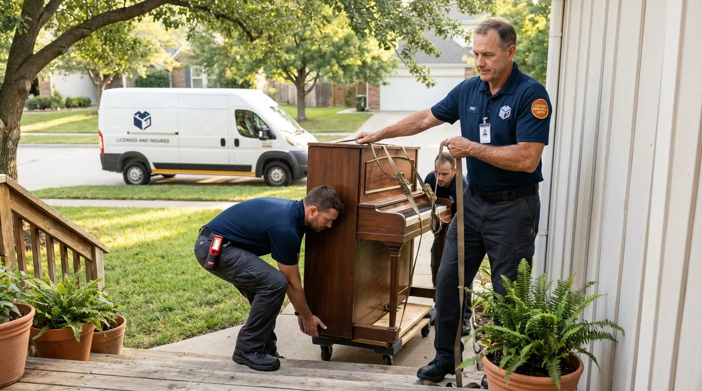 Licensed piano movers securing grand piano in Water Valley, MS