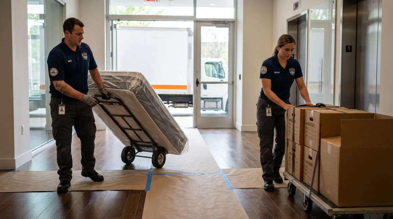 Professional apartment movers loading elevator in Water Valley, MS