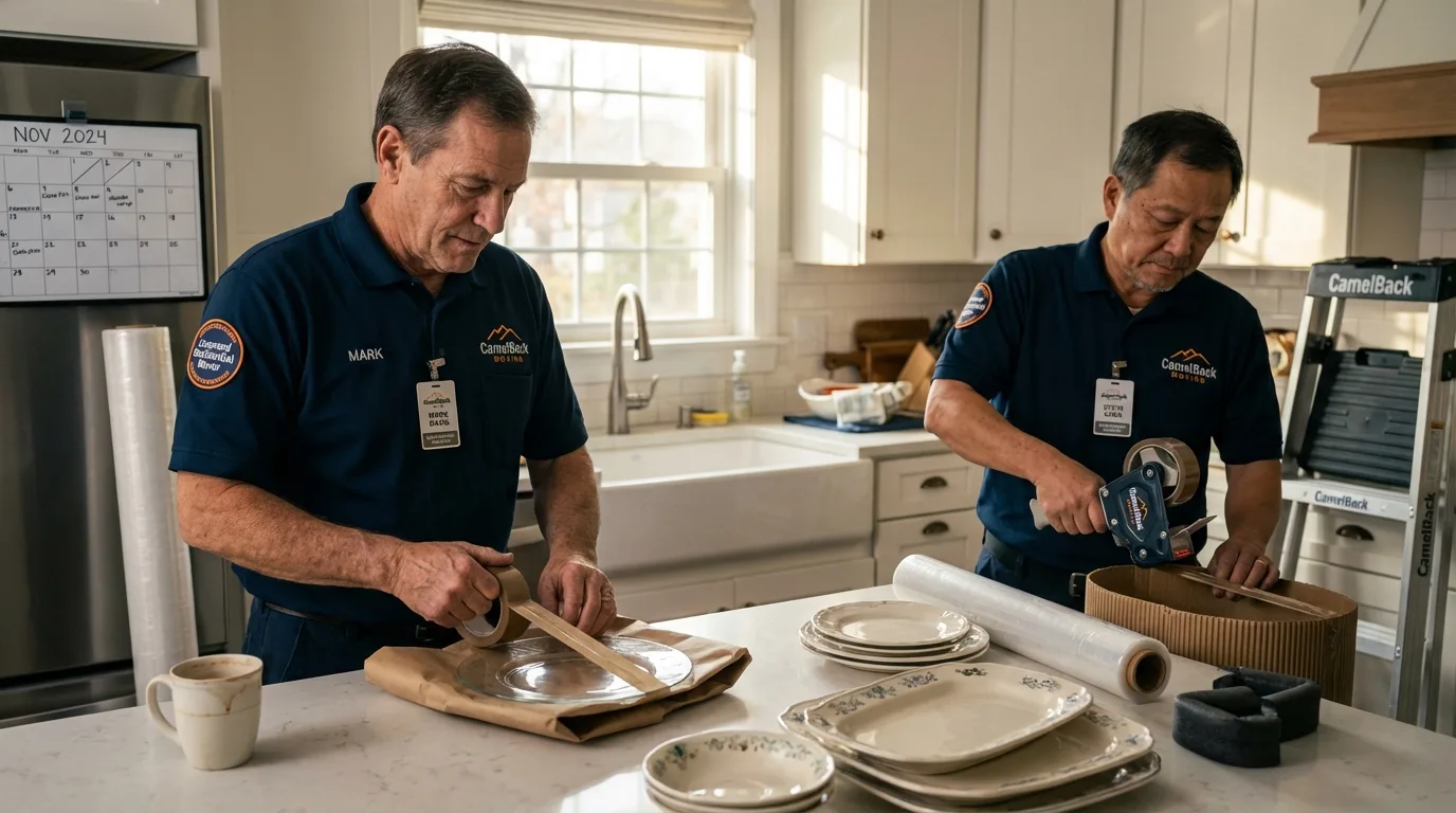 Professional crew packing kitchen dishware in Water Valley, MS